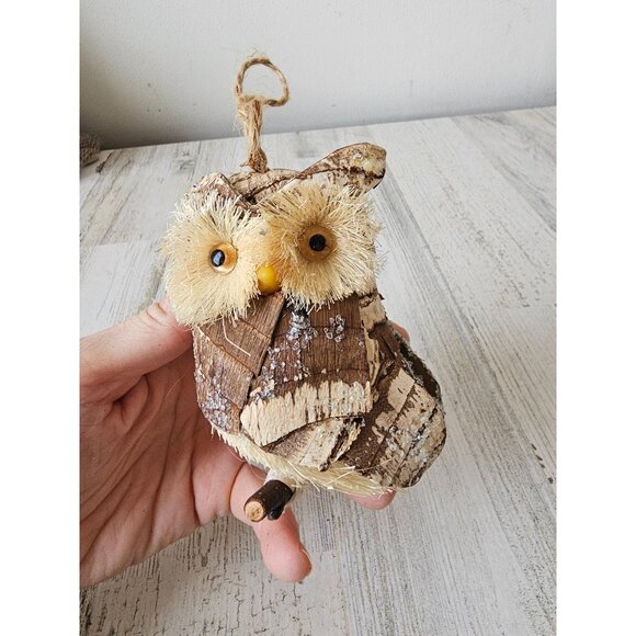 Sisal owl ornament bottle brush bird life like wood - Picture 8 of 9